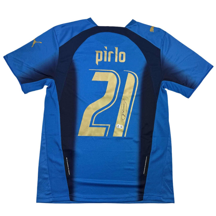 Autographed/Signed Andrea Pirlo Italy Blue Futbol Jersey Beckett BAS COA