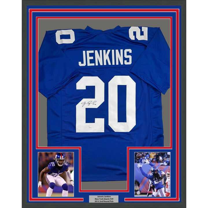 Framed Signed Janoris Jenkins Jackrabbit 35x39 NY Jersey JSA COA