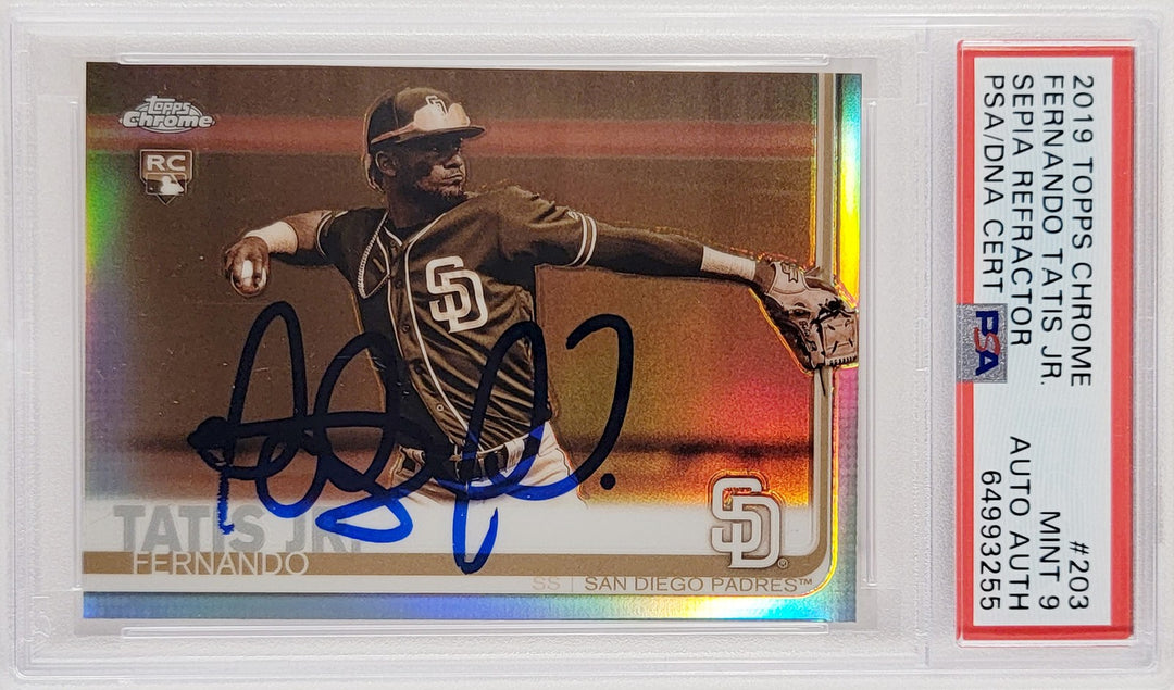 Fernando Tatis Jr. Signed 2019 Topps Chrome Sepia Refractor RC 203 PSA 9 PSA/DNA