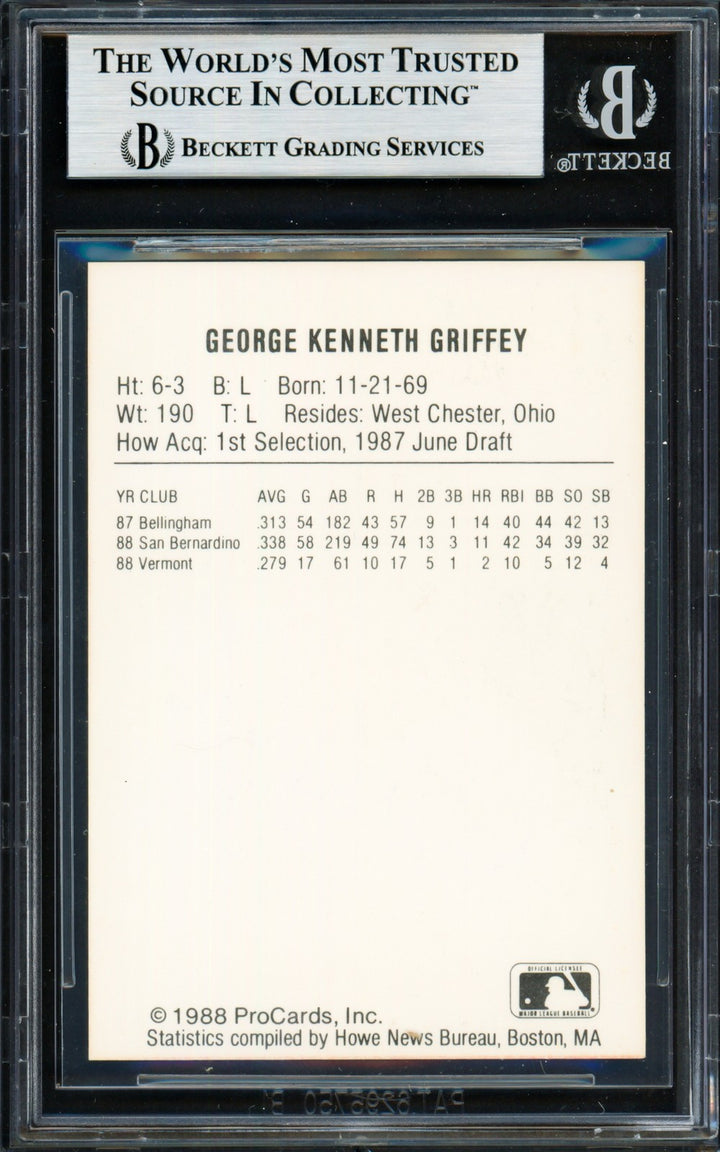 Ken Griffey Jr. Signed 1988 ProCards Vermont Reprint RC Vermont Mariners Beckett