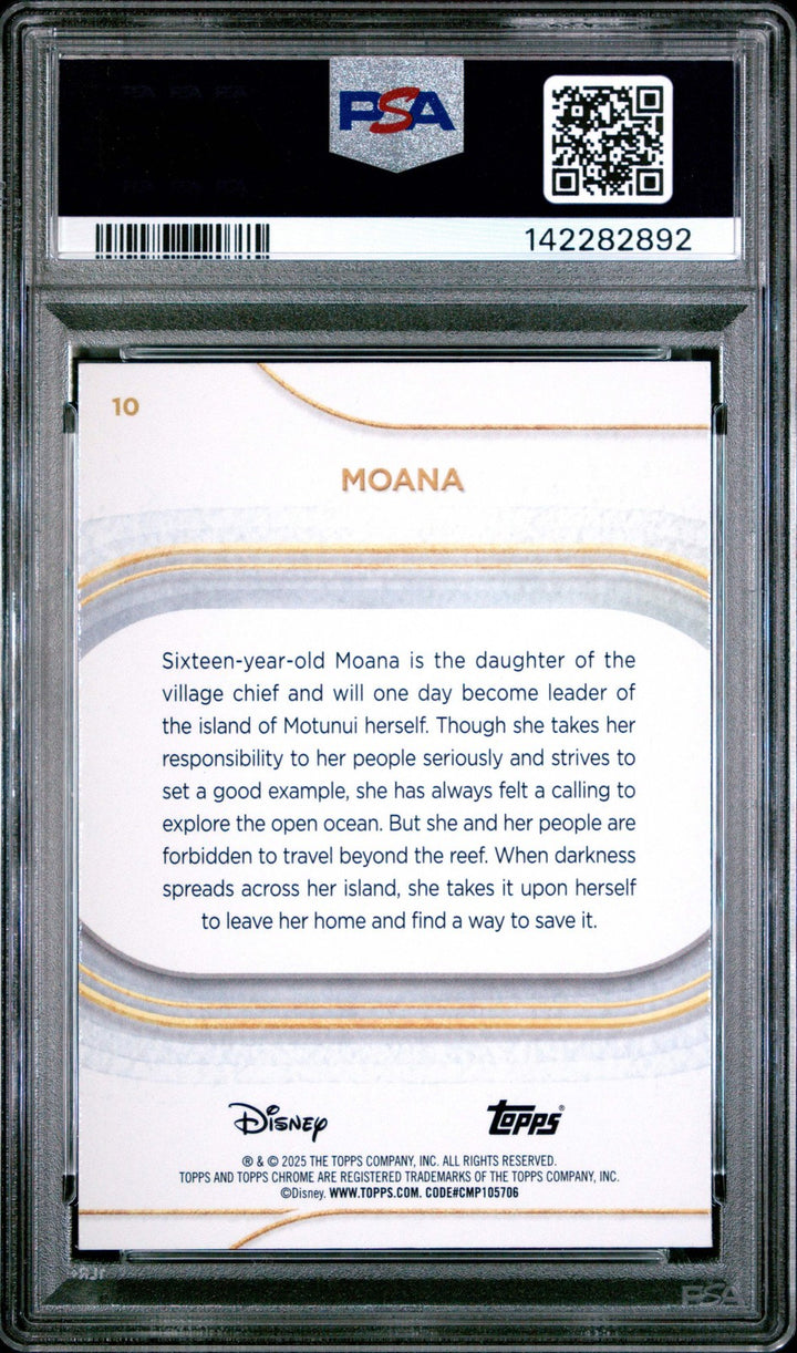 Graded 2025 Topps Chrome Disney Moana #10 Trading Card PSA 10 Gem Mint