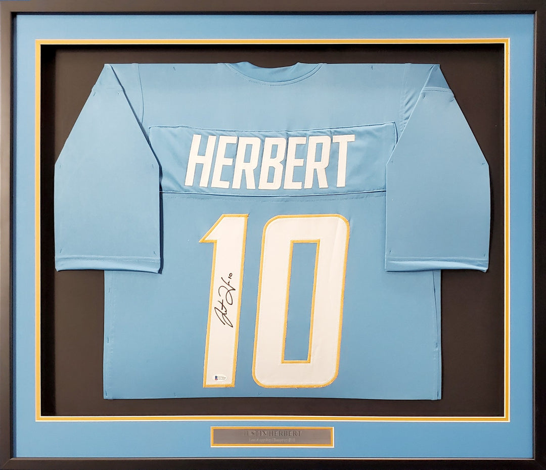 Los Angeles Chargers Justin Herbert Signed Framed Powder Blue Jersey Beckett BAS