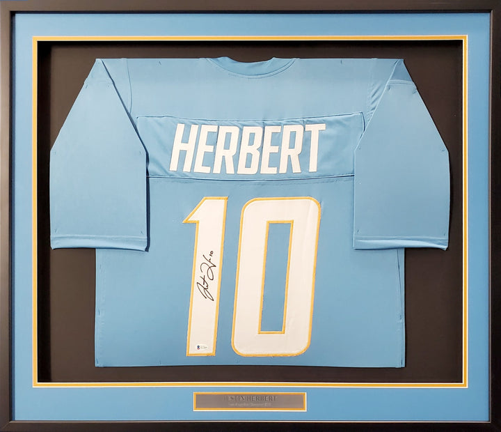 Los Angeles Chargers Justin Herbert Signed Framed Powder Blue Jersey Beckett BAS