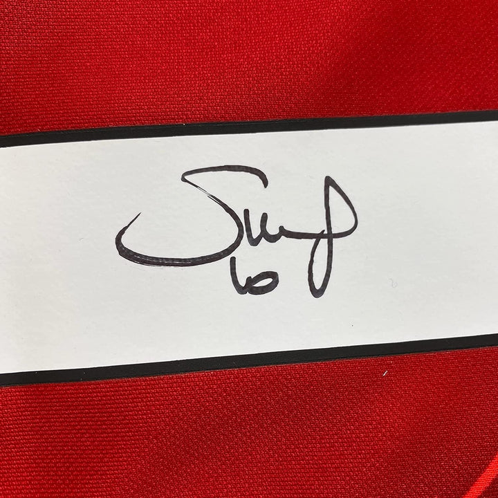 Framed Autographed/Signed Sadio Mane 33x42 Liverpool Red Jersey BAS COA