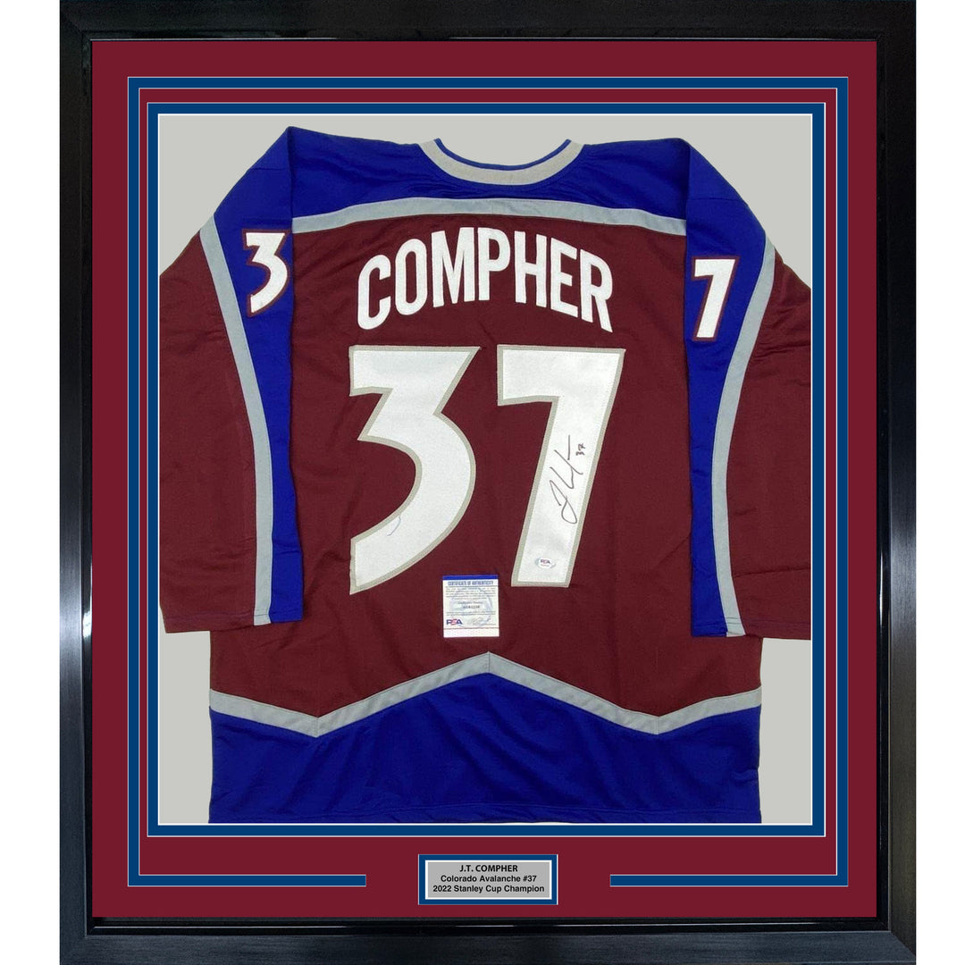 FRAMED Autographed/Signed JT J.T. COMPHER 33x42 Colorado Maroon Jersey PSA COA