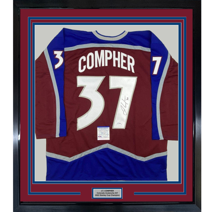 FRAMED Autographed/Signed JT J.T. COMPHER 33x42 Colorado Maroon Jersey PSA COA