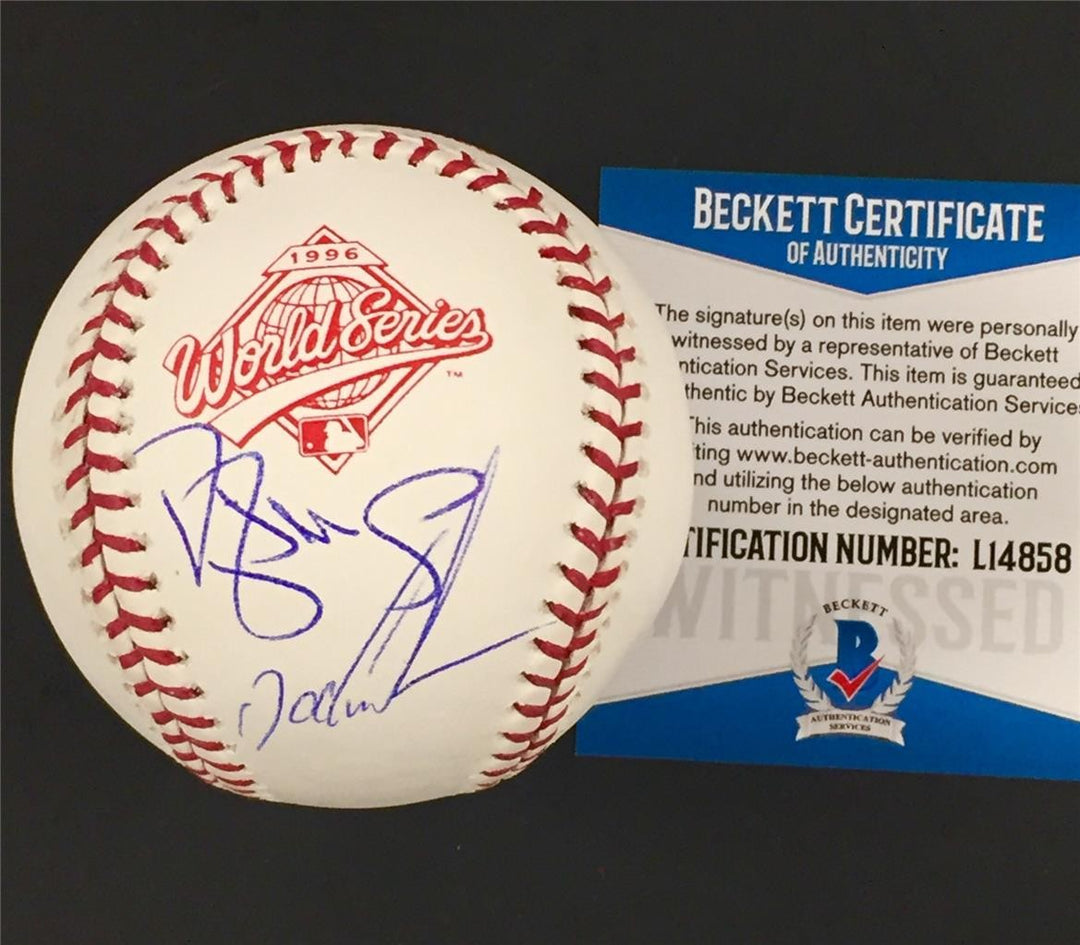 Darryl Strawberry & Dwight Doc Gooden signed 1996 World Series Baseball BAS COA
