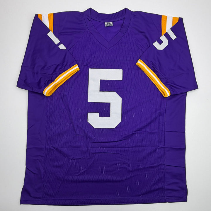 Autographed/Signed Derrius Guice LSU Purple College Football Jersey JSA COA