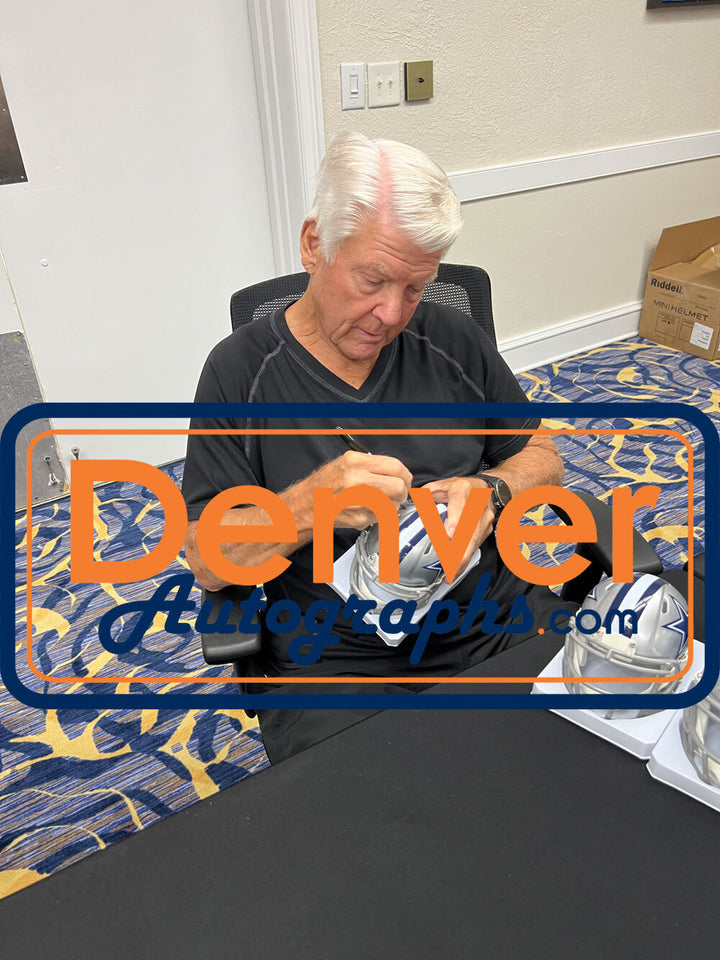 Jimmy Johnson Autographed/Signed Dallas Cowboys Speed Mini Helmet Beckett 48637