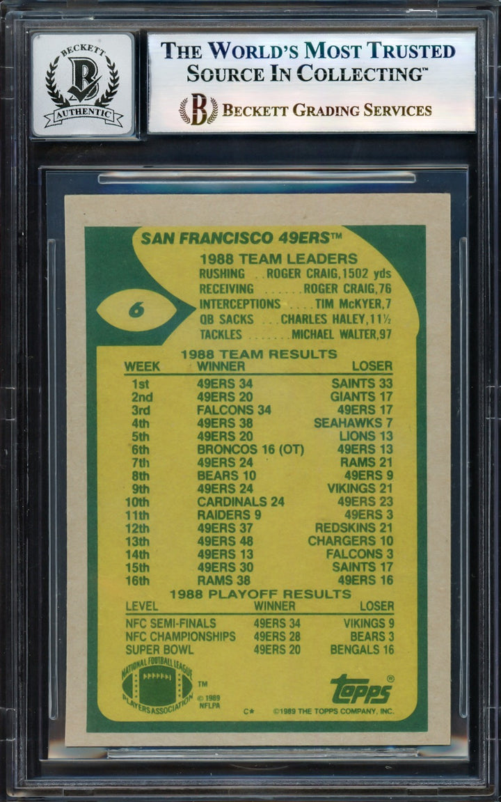 Joe Montana Signed 1989 Topps Card 6 San Francisco 49ers Auto GM 10 Beckett