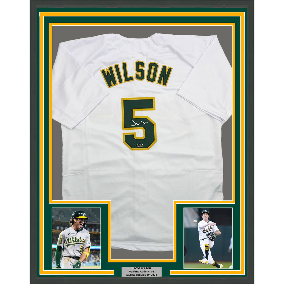Framed Facsimile Autographed Jacob Wilson 35x39 Oakland White Reprint Jersey