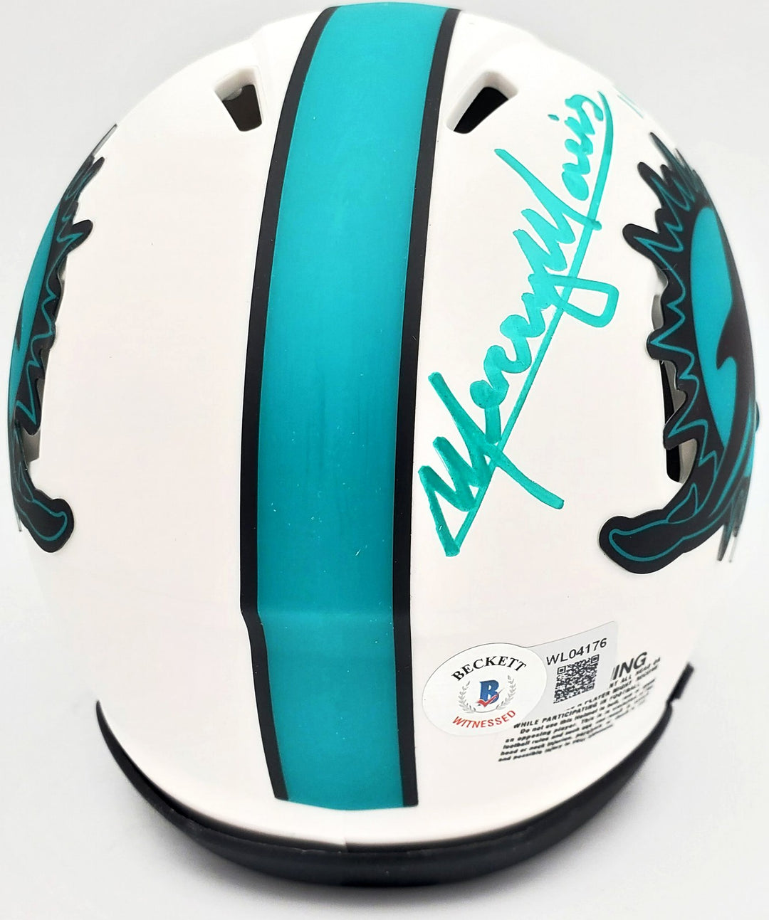 Mercury Morris Auto Dolphins Lunar Eclipse White Mini Helmet 1972 17-0 Beckett