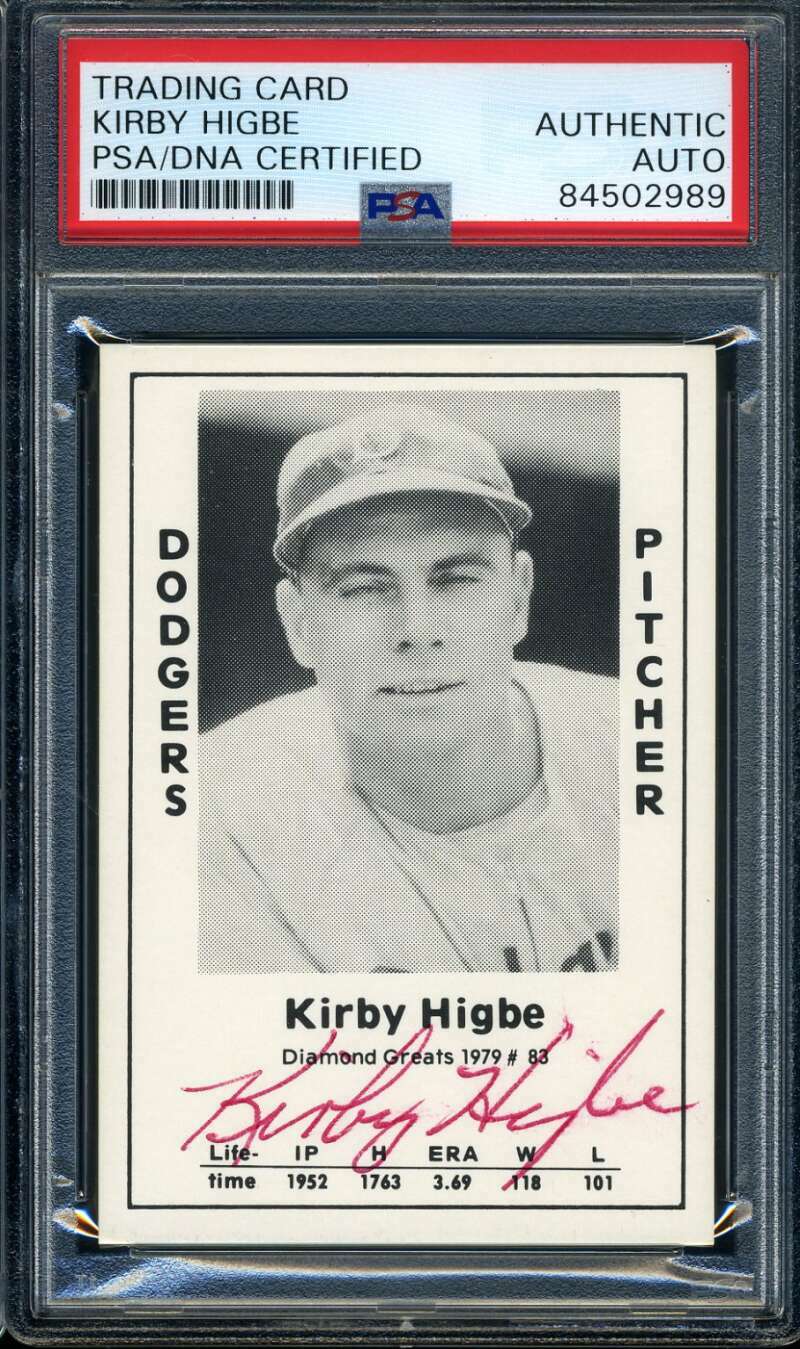 Kirby Higby PSA DNA Signed 1979 Diamond Greats Autograph Brooklyn Dodgers