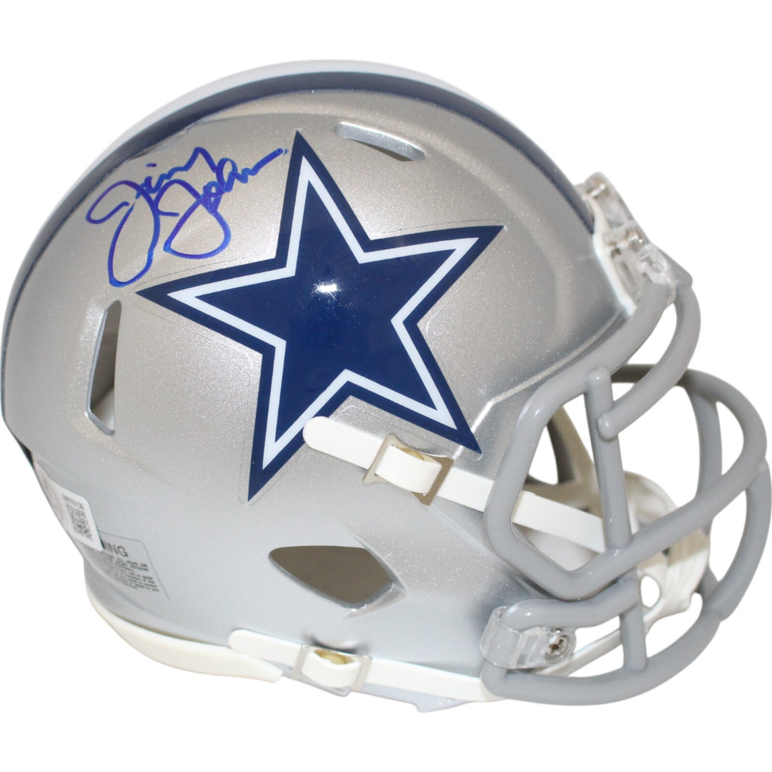 Jimmy Johnson Autographed/Signed Dallas Cowboys Speed Mini Helmet Beckett 48637