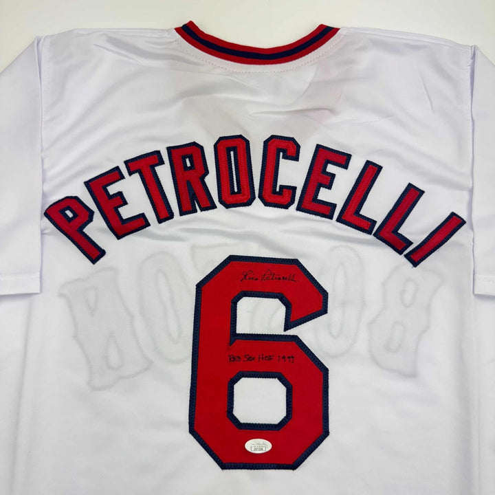 Autographed/Signed Rico Petrocelli HOF 1999 Boston White Jersey JSA COA