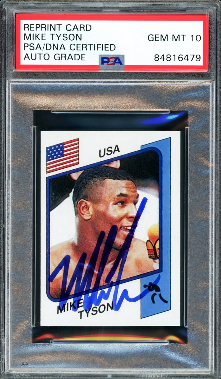 Mike Tyson Auto 1986 Panini Supersport Rookie Reprint RC 153 Auto 10 PSA/DNA