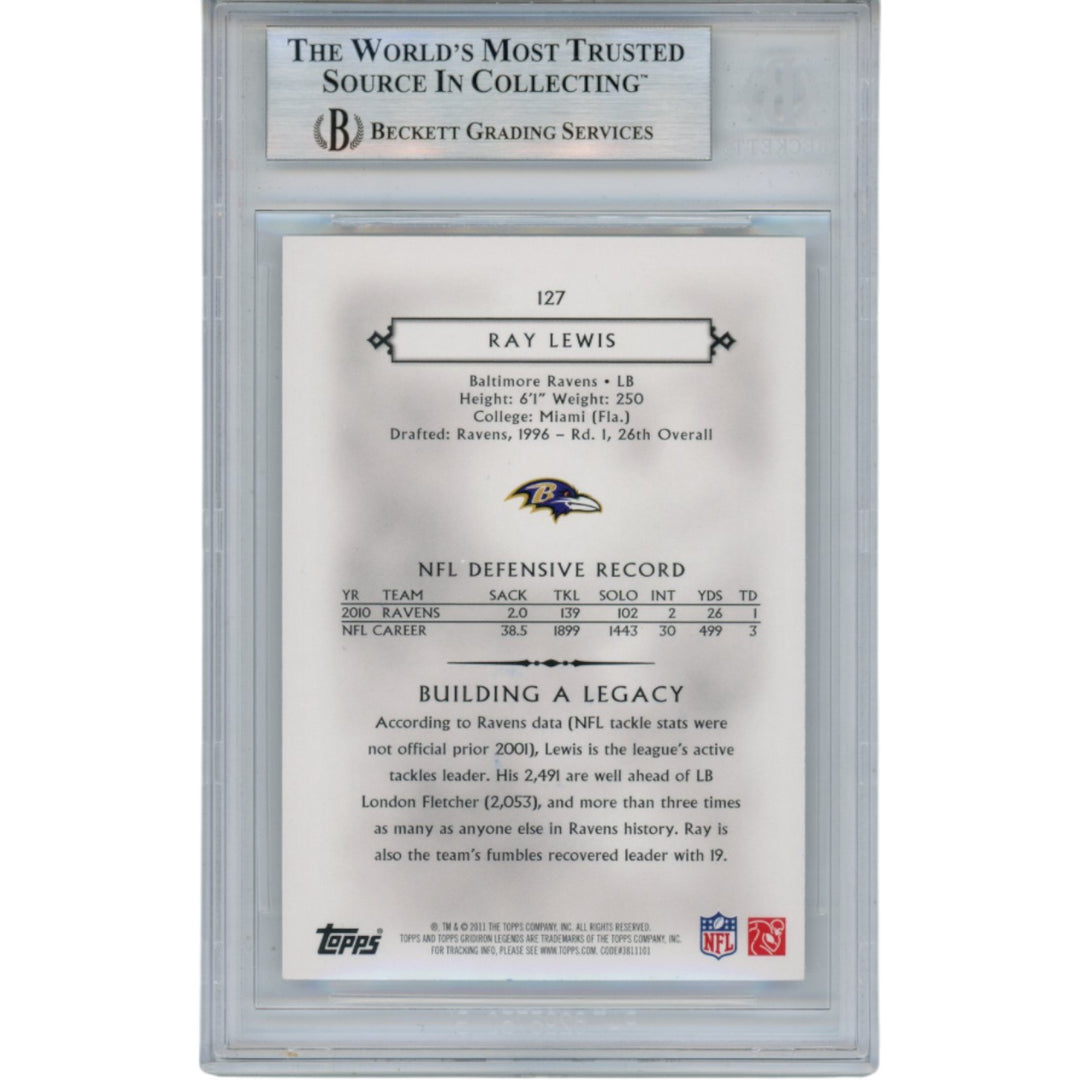Ray Lewis Autographed 2001 Topps Legends #127 Trading Card Slab Beckett 53462