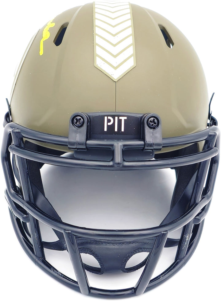 Terry Bradshaw Auto Steelers Army Green Salute to Service Mini Helmet Beckett