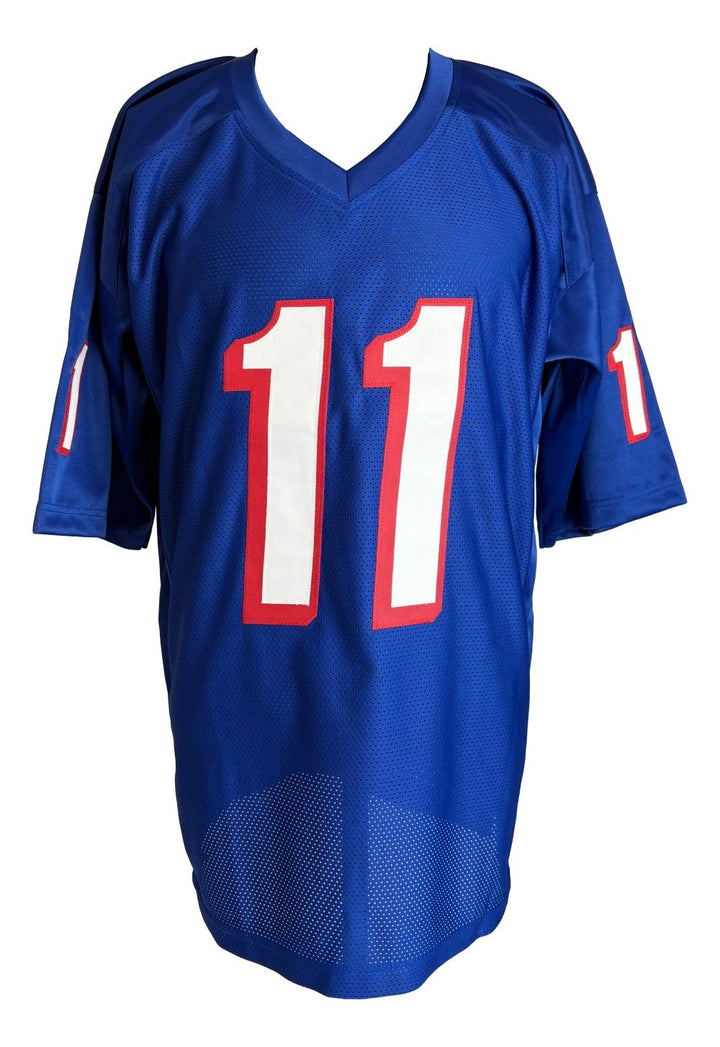 Drew Bledsoe New England Signed Blue Football Jersey JSA QR
