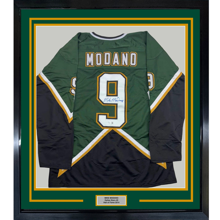 Framed Autographed/Signed Mike Modano 99 Cup 33x42 Dallas Green Jersey COA