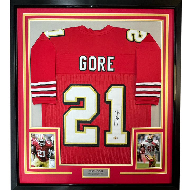 FRAMED Autographed/Signed FRANK GORE 33x42 San Francisco Red Jersey Beckett COA
