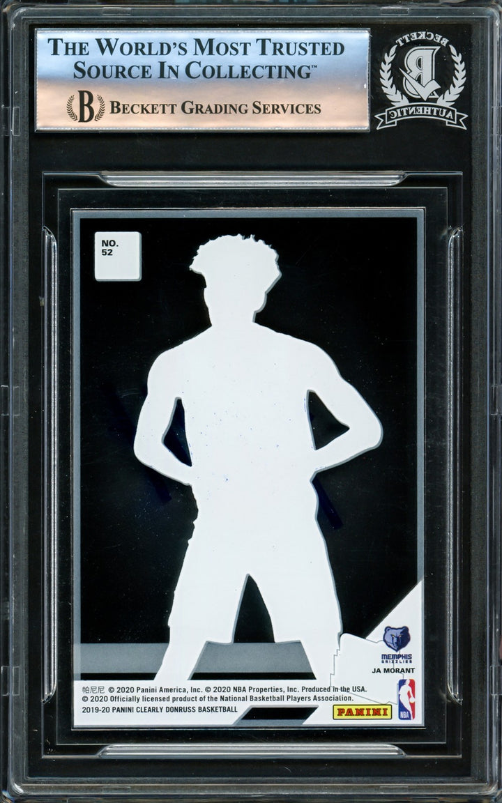 Ja Morant Signed 2019-20 Clearly Donruss RC 52 Memphis Grizzlies Beckett