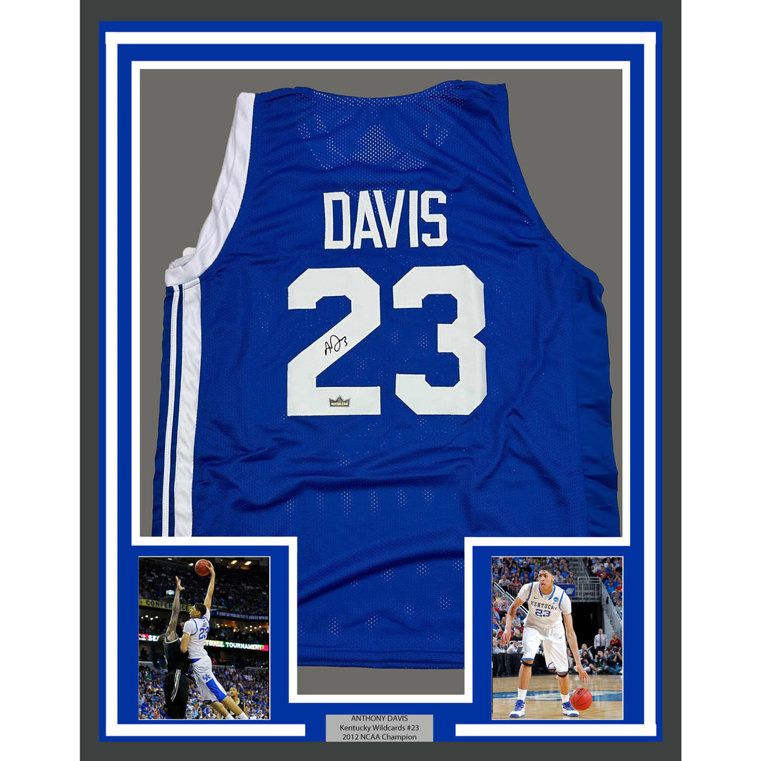 Framed Facsimile Autographed Anthony Davis 35x39 Kentucky Blue Reprint Jersey