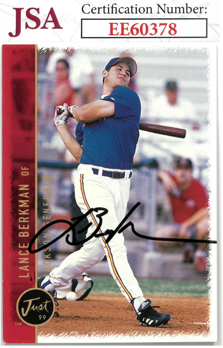 Lance Berkman signed 1999 Just Minors Rookie Baseball On Card  Auto #11 - JSA