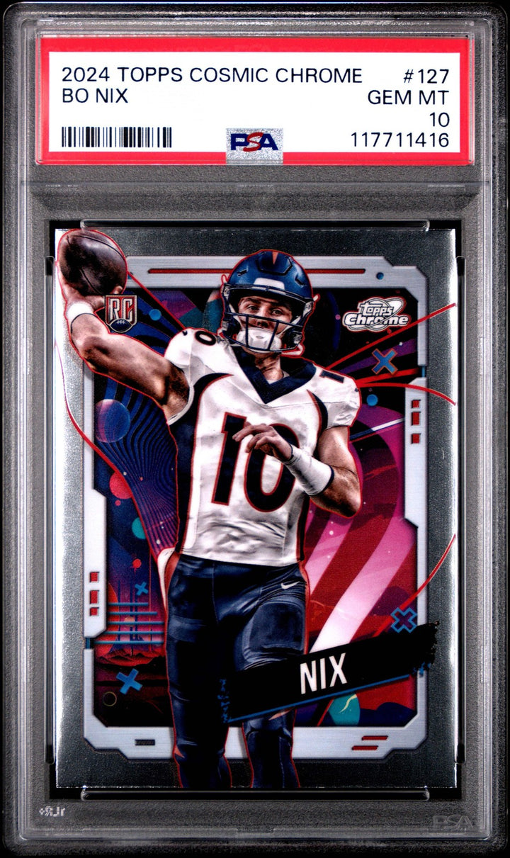 Graded 2024 Topps Cosmic Chrome Bo Nix #127 Rookie Football Card PSA 10 Gem Mint