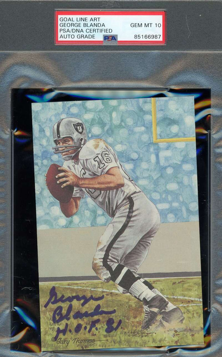 George Blanda Gem Mint 10 PSA DNA Signed Goal Line Art Card GLAC Autograph