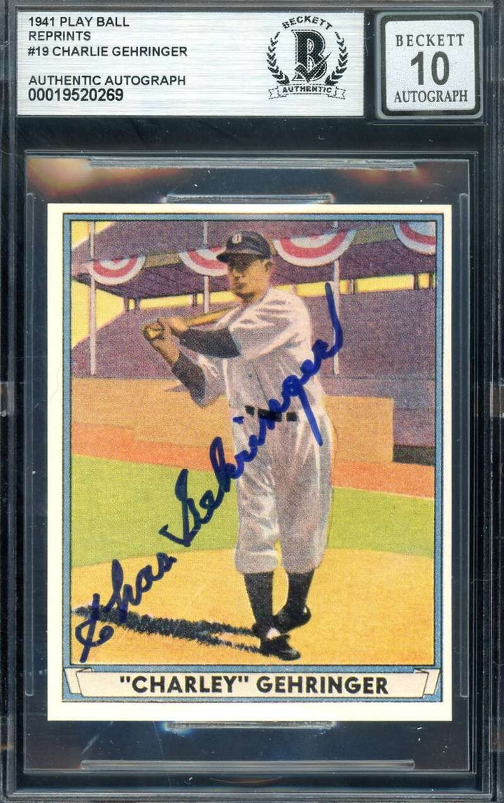 Charlie Gehringer Gem Mint 10 Beckett BAS Signed 1941 Play Ball Reprint Auto