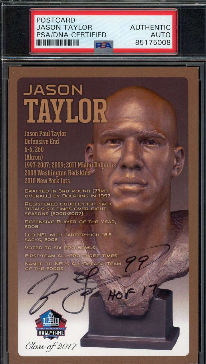 Jason Taylor PSA DNA Signed Hall of Fame Bronze Bust Postcard /150 Autograph