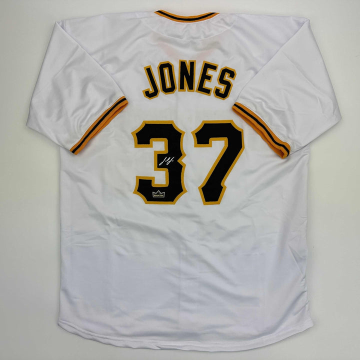 Facsimile Autographed Jared Jones Pittsburgh White Reprint Jersey Size Men's XL