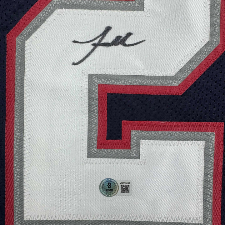 Autographed/Signed Jaylinn Hawkins New England Blue Jersey Beckett BAS COA