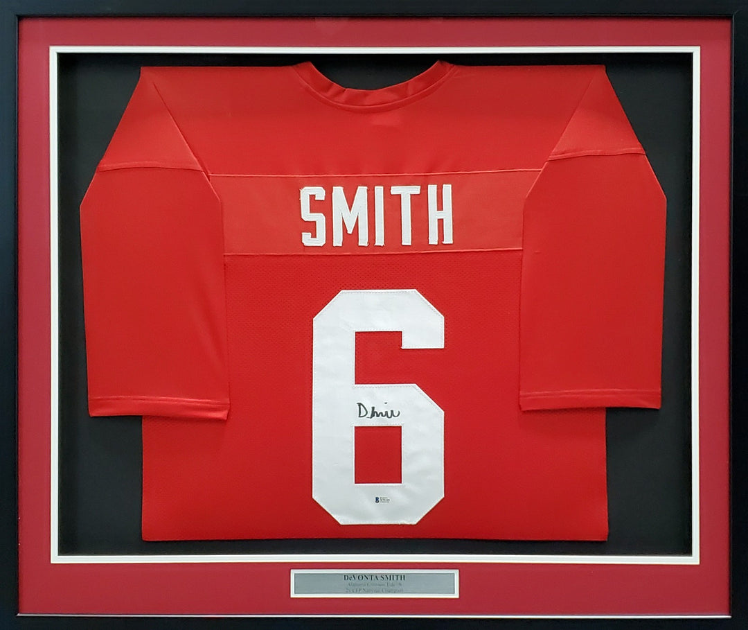Alabama Crimson Tide Devonta Smith Signed Framed Red Jersey Beckett BAS