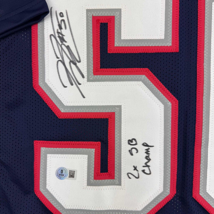 Autographed/Signed Rob Ninkovich "2x SB Champ" Blue Jersey Beckett BAS COA