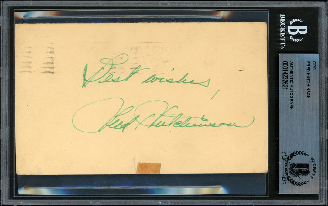 Fred Hutchinson Signed 3.25x5 Government Postcard Tigers "Best Wishes" Beckett