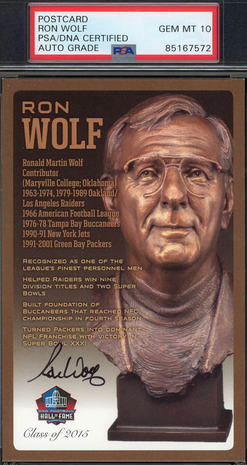 Ron Wolf Gem Mint 10 PSA DNA Signed HoF Bronze Bust Postcard /150 Autograph