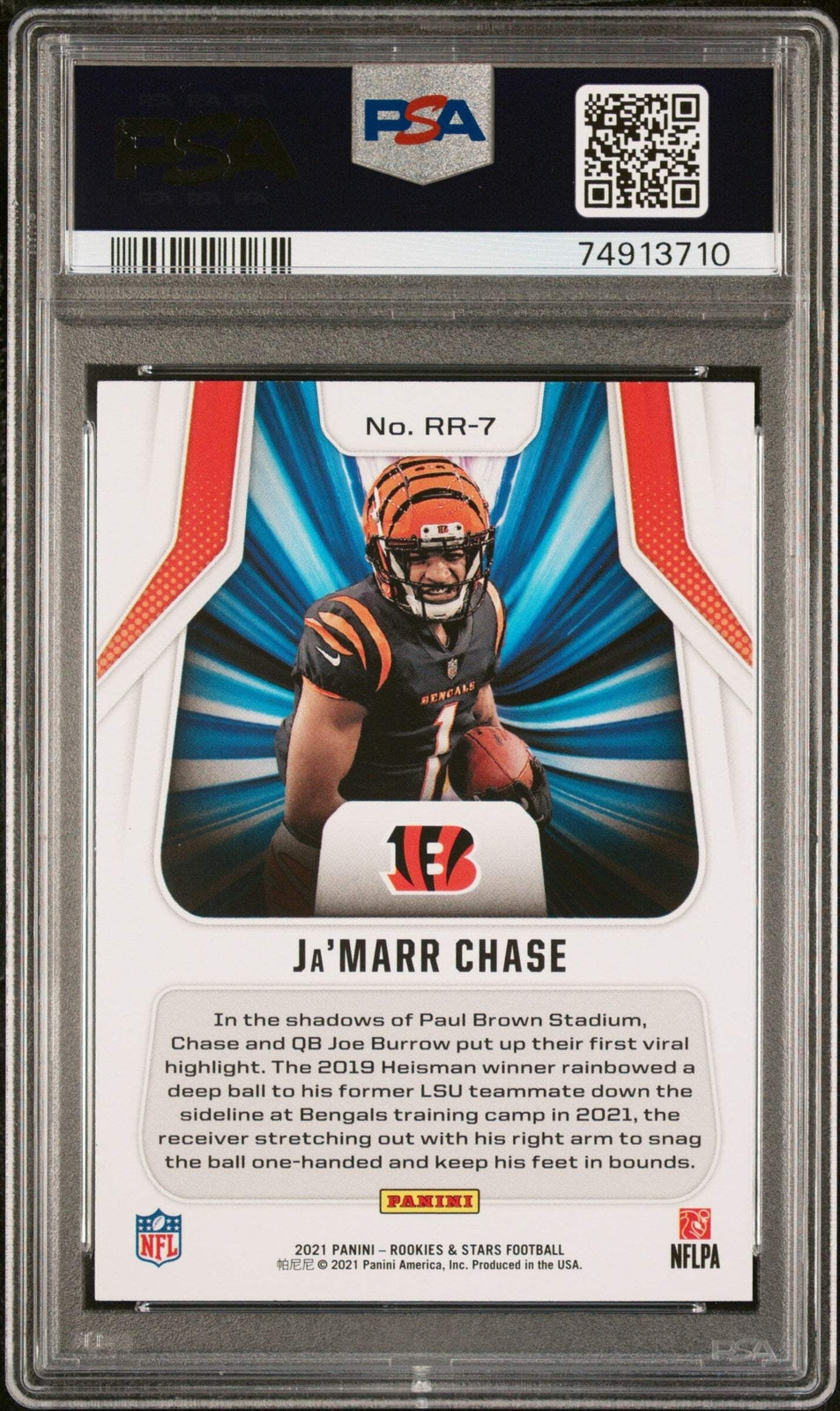Graded 2021 Panini R&S Ja'Marr Chase #RR7 Rookie Rush Football Card PSA 10 Gem