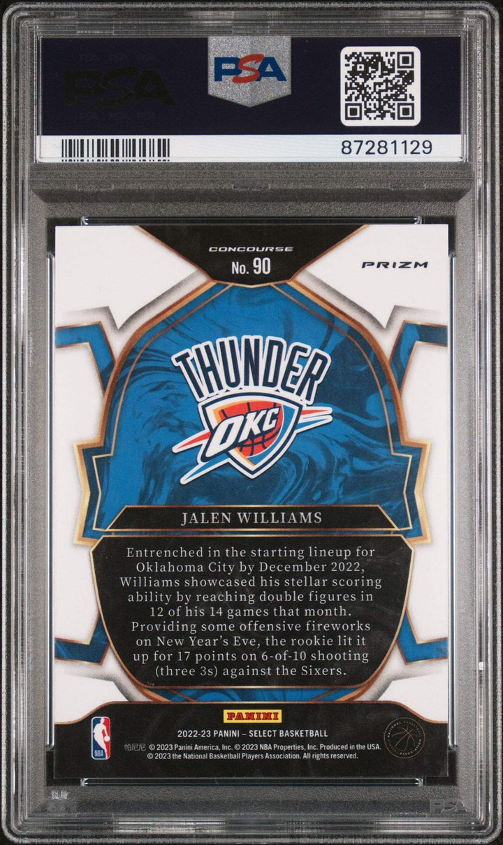 Graded 2022 Select Jalen Williams #90 Red Cracked Ice RC Basketball Card PSA 10