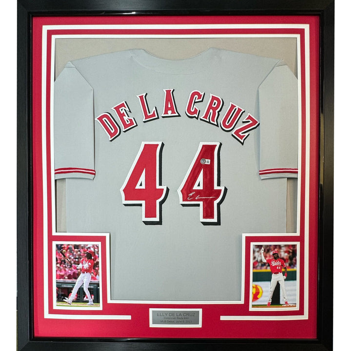Framed Autographed/Signed Elly De La Cruz 33x42 Cincinnati Grey Jersey COA