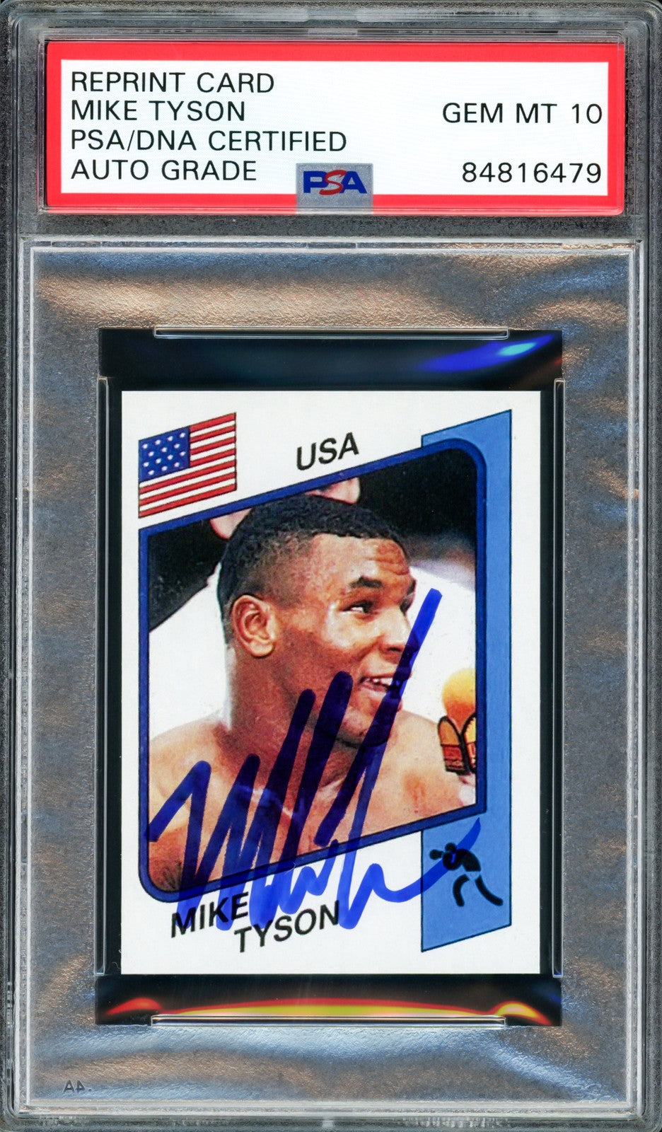 Mike Tyson Signed 1986 Panini Supersport Retro Reprint RC #153 Auto 10 PSA/DNA
