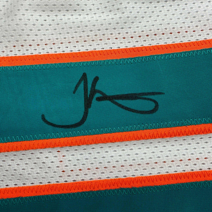Autographed/Signed Tyreek Hill Miami White Football Jersey Beckett BAS COA