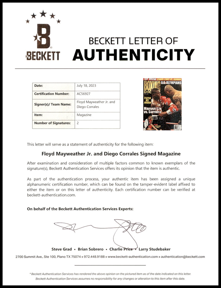 Floyd Mayweather Jr. & Diego Corrales Autographed Boxing Digest Magazine Beckett