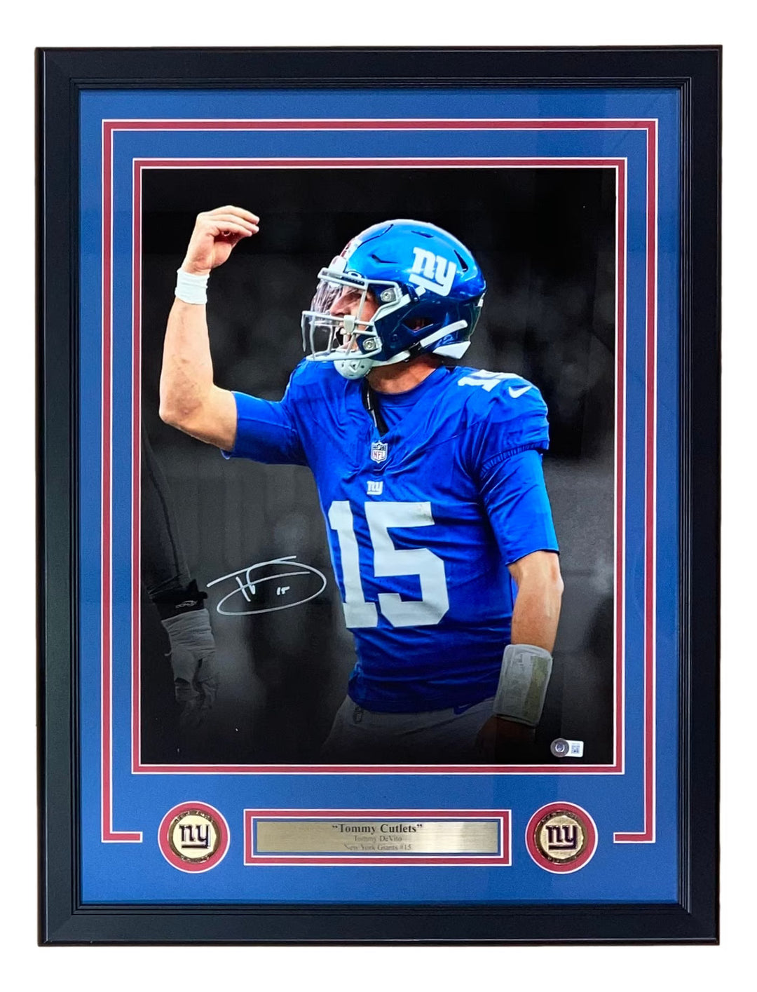 Tommy Devito Signed Framed 16x20 New York Giants Italian Hand Photo BAS ITP