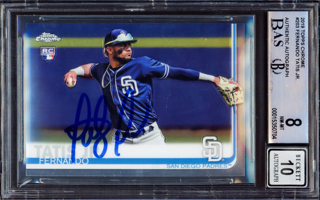 Fernando Tatis Jr. Auto 2019 Topps Chrome RC 203 Padres BGS 8 Auto GM 10 Beckett
