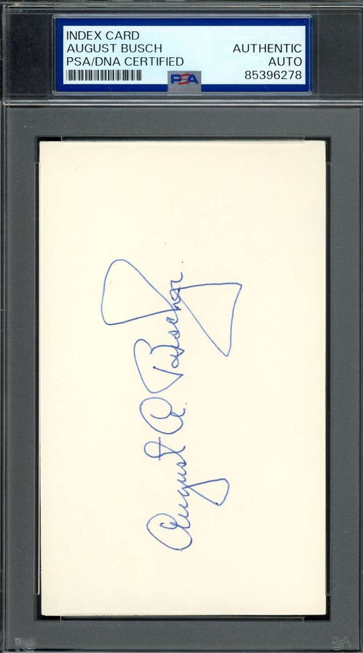 August Busch PSA DNA Autographed 3x5 Index Card Signed