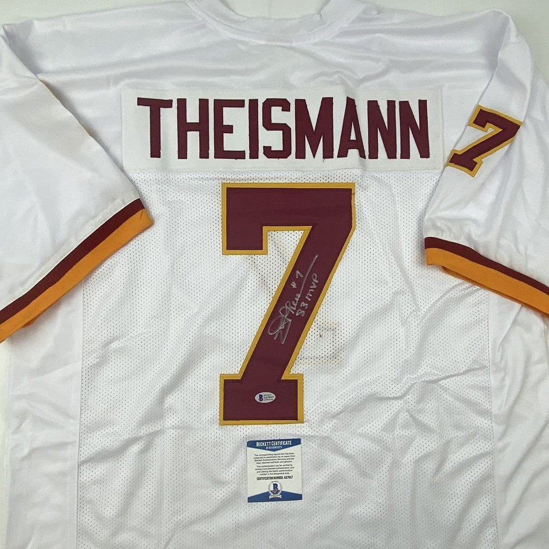 Autographed/Signed JOE THEISMANN 83 MVP Washington White Jersey Beckett COA