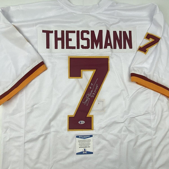 Autographed/Signed JOE THEISMANN 83 MVP Washington White Jersey Beckett COA