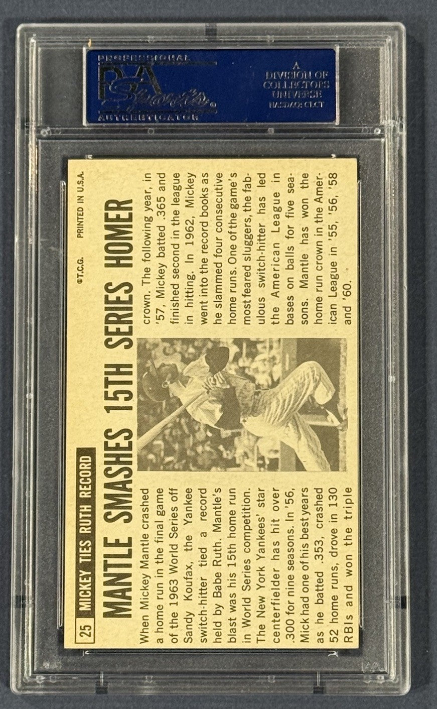 1964 Topps Giants #25 Mickey Mantle PSA 6 EX - Mint Sharp Beauty HOF Yankees